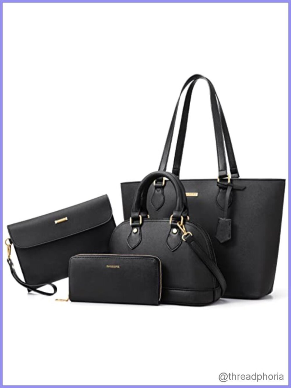 Women's Synthetic Leather Handbag Set - 4 Piece Tote, Crossbody, Shoulder Bag,